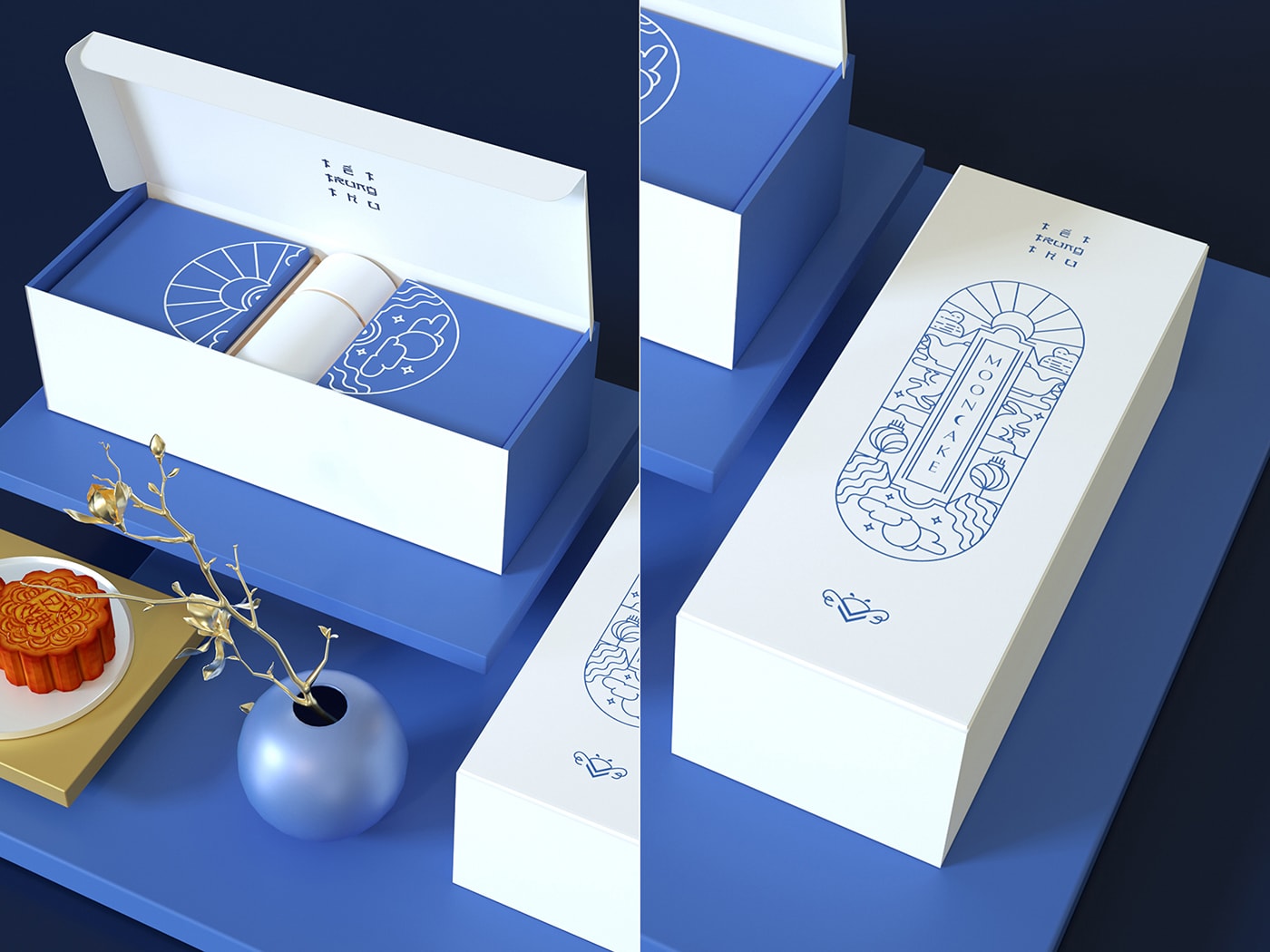 精品越南傳統(tǒng)月餅品牌VI設(shè)計——創(chuàng)意插畫包裝設(shè)計，食品VI設(shè)計，食品包裝設(shè)計，深圳VI設(shè)計，左右格局
